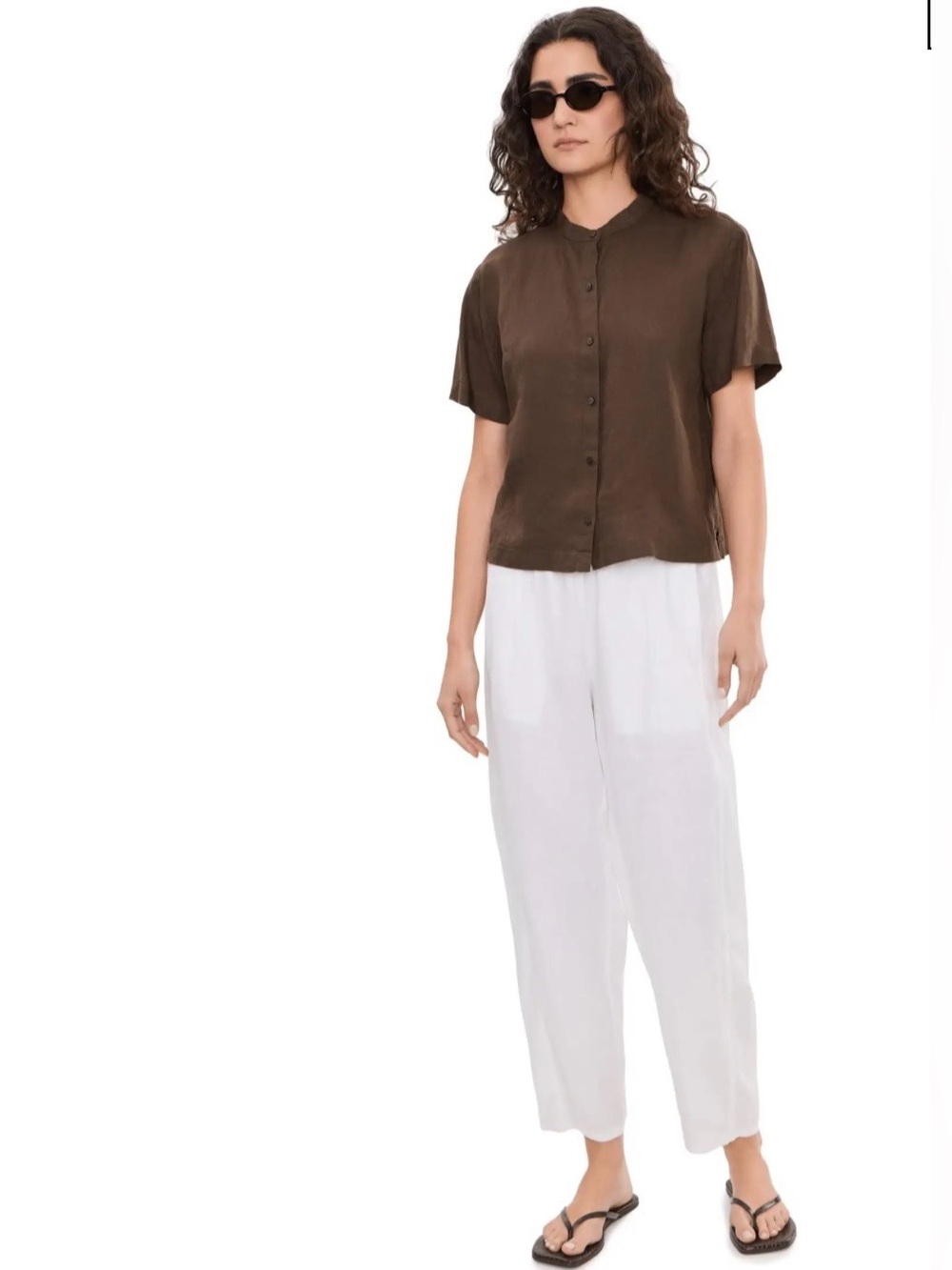 Eileen Fisher White Linen Ankle Pleated Lantern Pants Women's Size Large